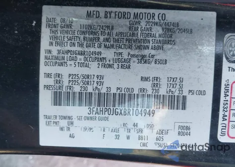 2011 Ford Fusion Sel из США, поврежденный, VIN 3FAHP0JGXBR104949